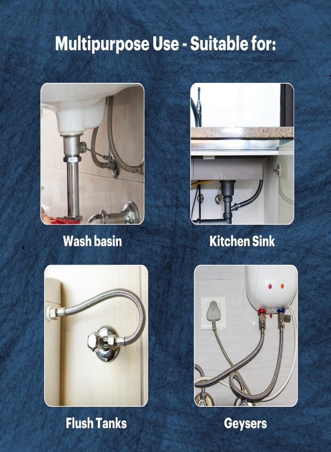 LuvBath Fitting 12 Inch 304 Stainless Steel Connection Pipe | Pack of 2 | Rust-Free, Leakproof Flexible Hose Pipes for Geyser, Basin & Sink, Toilet, Hot Cold Mixer Faucets | Silver | 12 Inch (30 cm) - Image 2